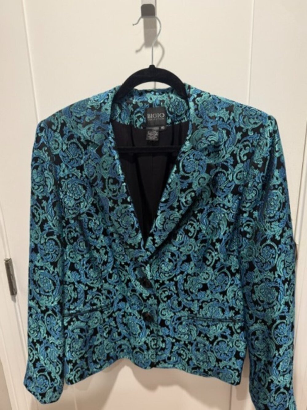 Vintage Bigio Collection Teal & Black Floral Brocade Evening Jacket - Size 16